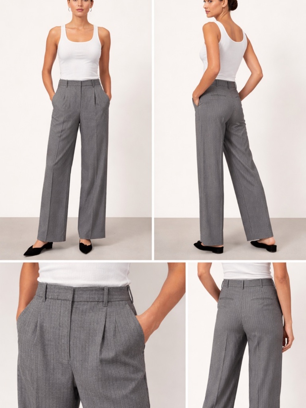 Aritzia Effortless Pant Gray Pinstripe Wide Leg Trouser High Rise Size 12